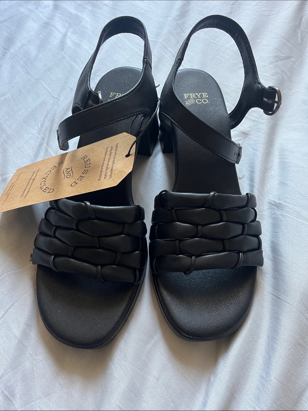 FRYE AND CO. Black Braided Front Slingback Sandals